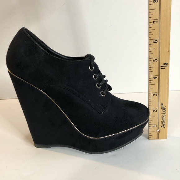 Woman’s suede black lace up platform wedge shoes size 6 - Picture 7 of 15